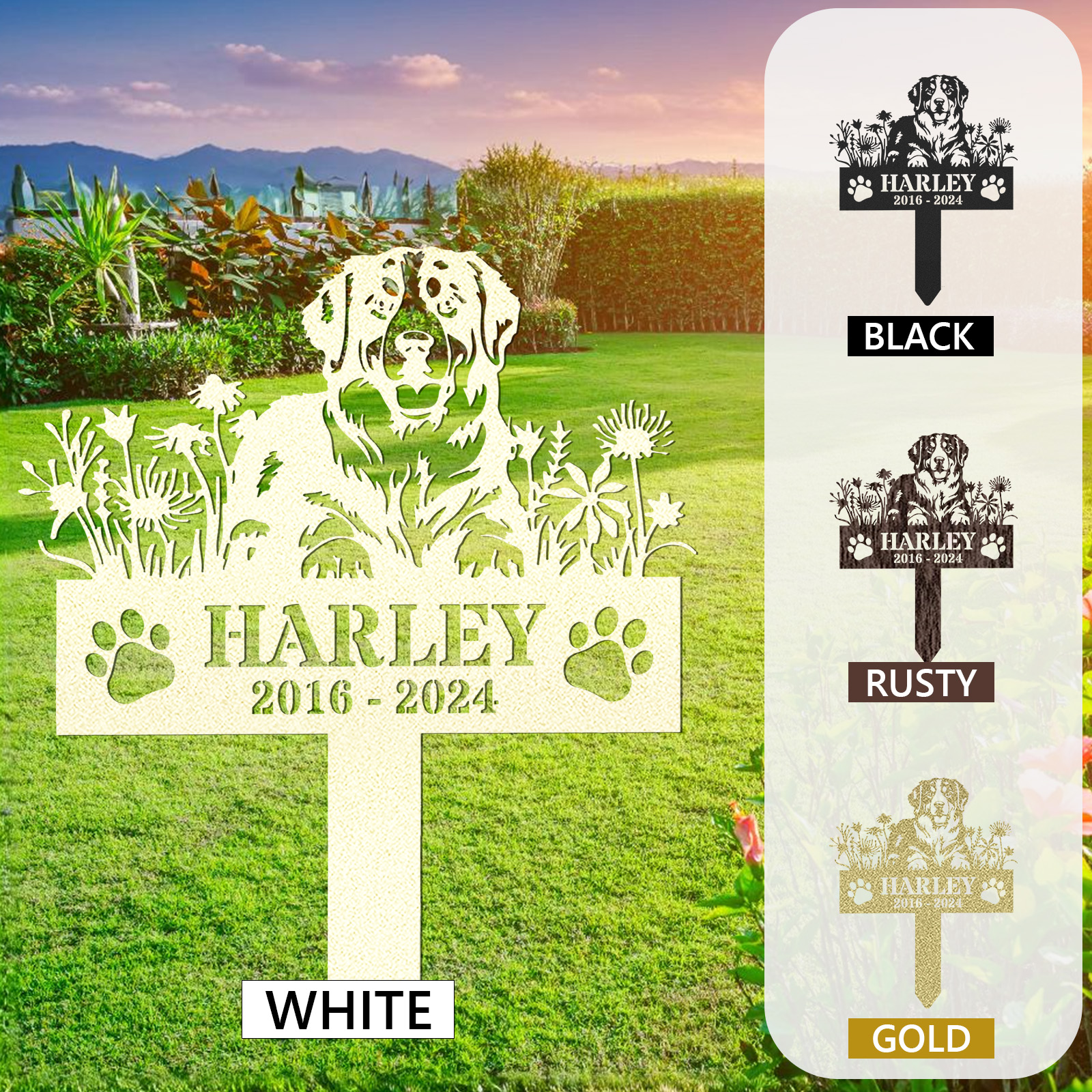 Personalized Dog Memorial Stake, Bernese Mountain Garden Stake Sign, Pet Loss Gift, Garden Decor, Bernese Dog Name Sign, Pet Grave Marker