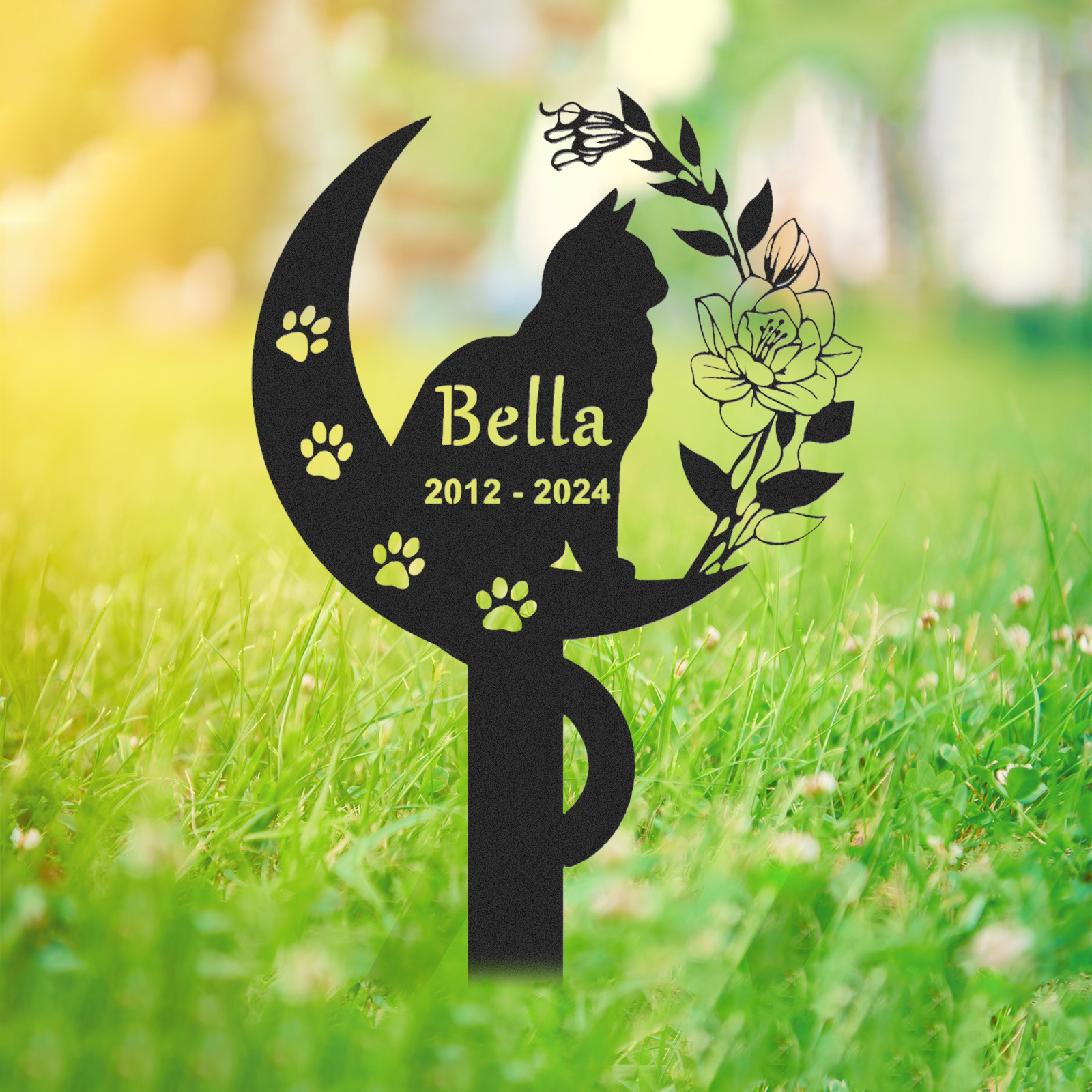 [Copy]Personalized Cat Memorial Stake,Cat Metal Grave Marker with Flowers, Loss of Cat Sympathy Gift