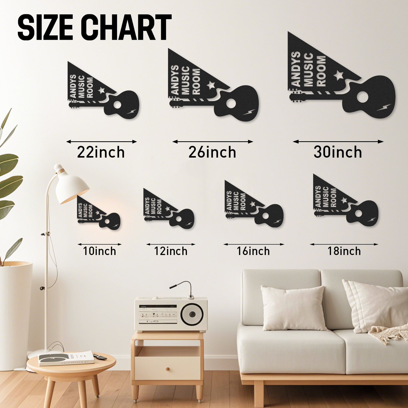 Personalized Acoustic Guitar Metal Sign, Custom Music Room Wall Art with Star and Lightning, Gift for Musicians