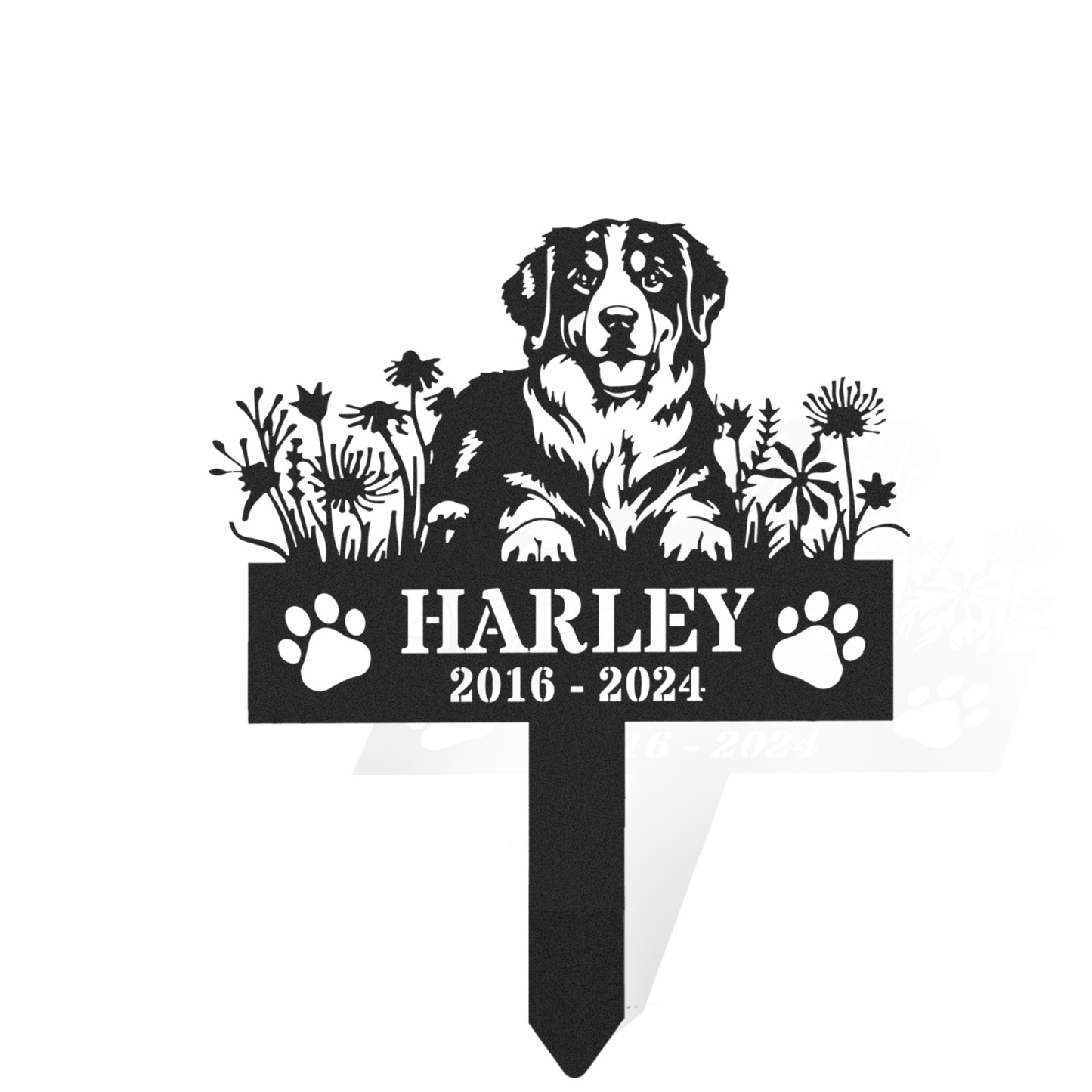 Personalized Dog Memorial Stake, Bernese Mountain Garden Stake Sign, Pet Loss Gift, Garden Decor, Bernese Dog Name Sign, Pet Grave Marker