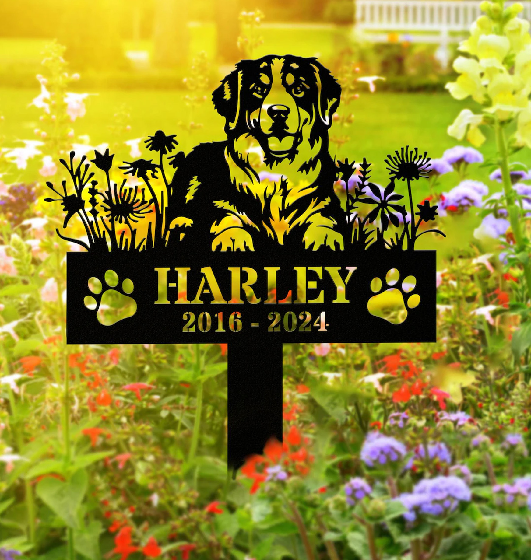 Personalized Dog Memorial Stake, Bernese Mountain Garden Stake Sign, Pet Loss Gift, Garden Decor, Bernese Dog Name Sign, Pet Grave Marker