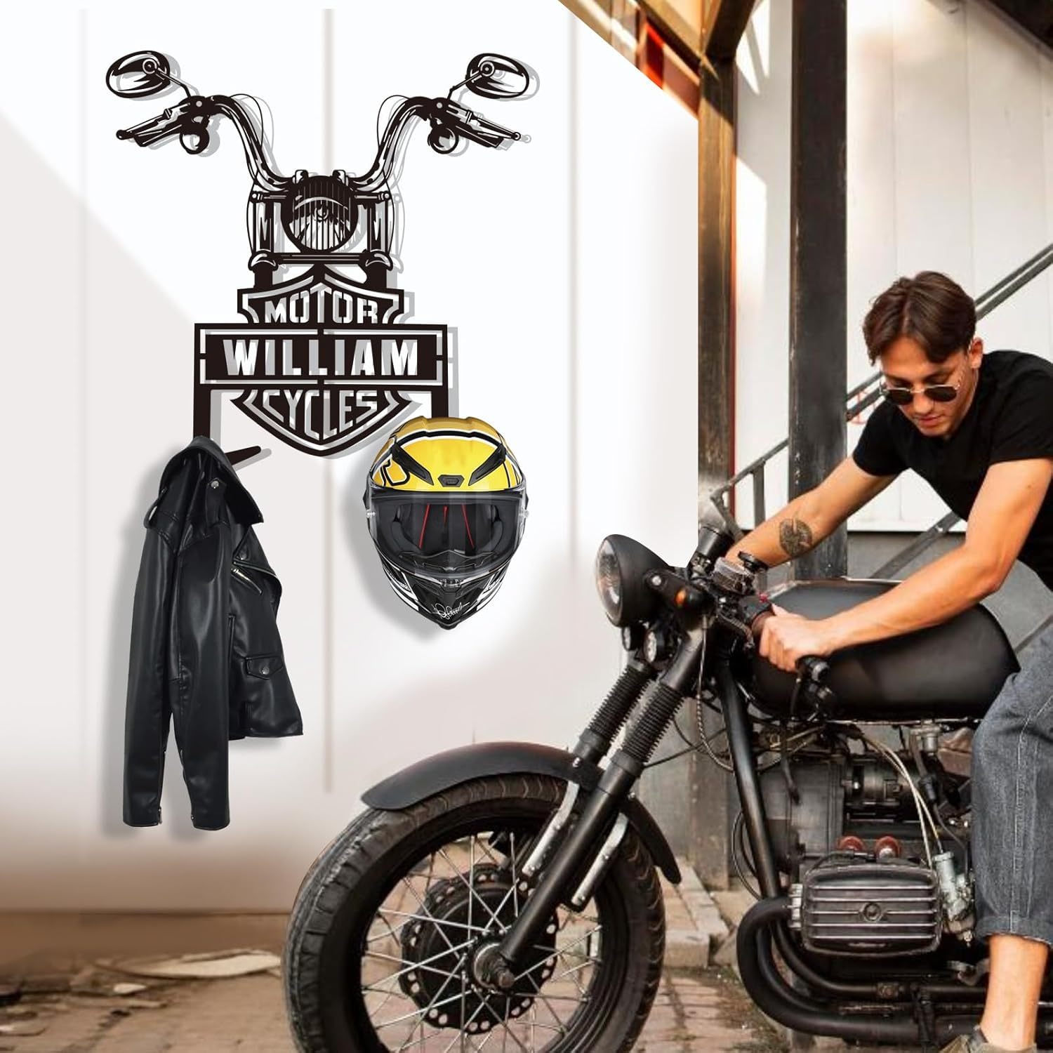 Rustic Wrought Iron Helmet Wall Mount ,Stylish Motorcycle Storage Solution-MetalsignX