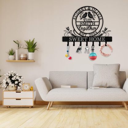 Personalized Key Holder for Wall, Metal Key Rack Wall Mount with Couple's Name-MetalsignX