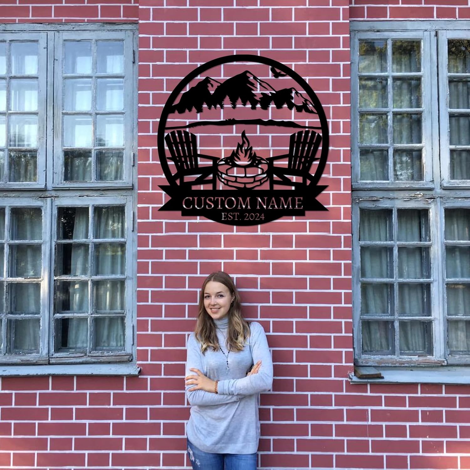  Custom Mountain Campfire Sign, Personalized Campfire Name Sign, Metal Wall Art ms004-MetalsignX