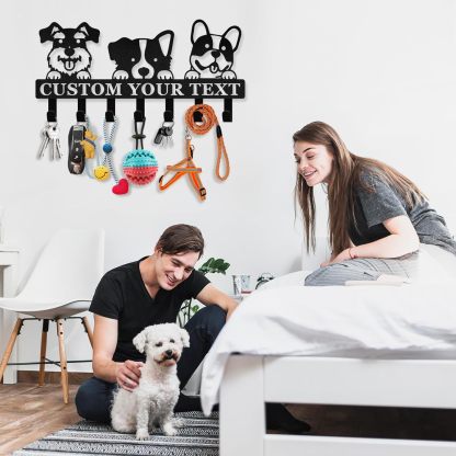 Custom Name Dog Hooks for Wall, Personalized Dog Leash Holder for Wall-MetalsignX