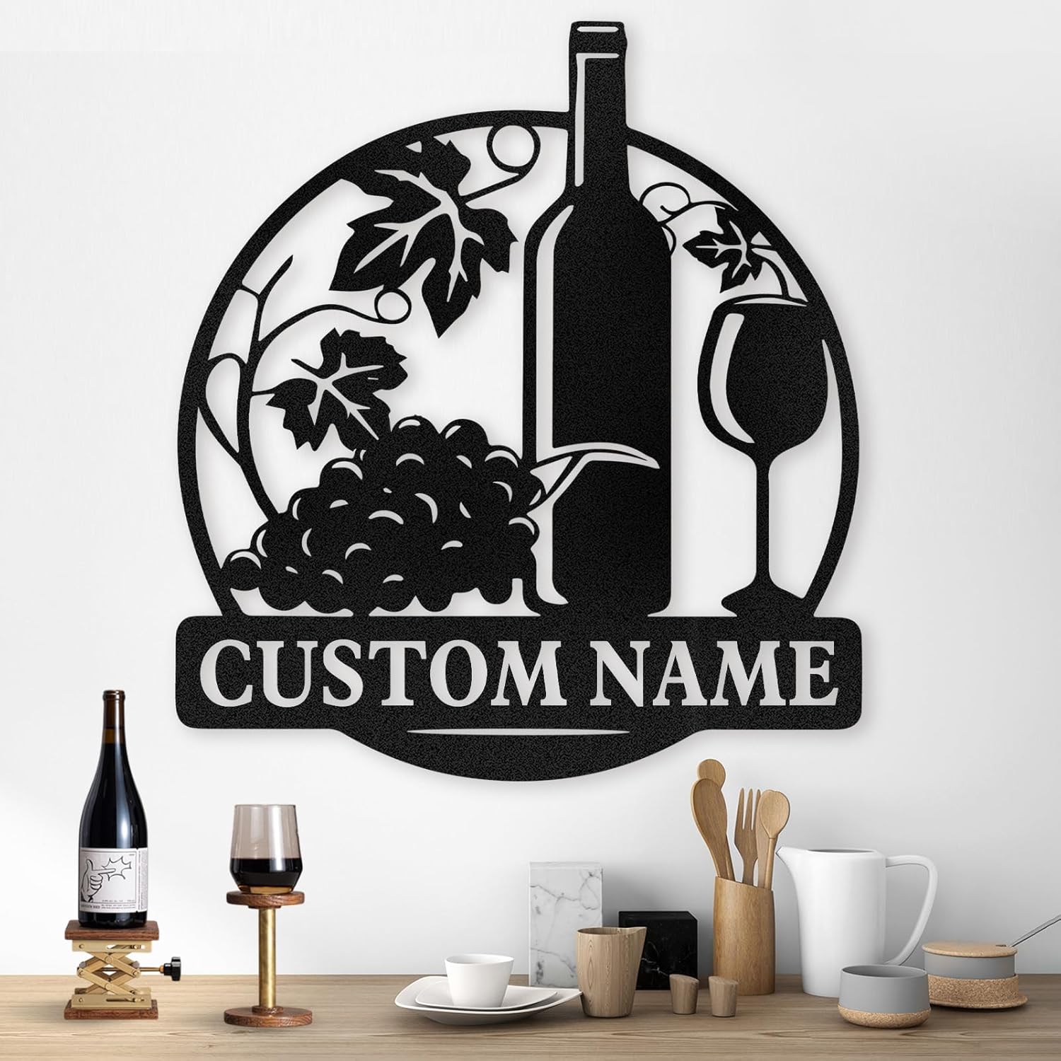 Personalized Wine Bottle Metal Sign , Elegant Bar & Kitchen Wall Art-MetalsignX