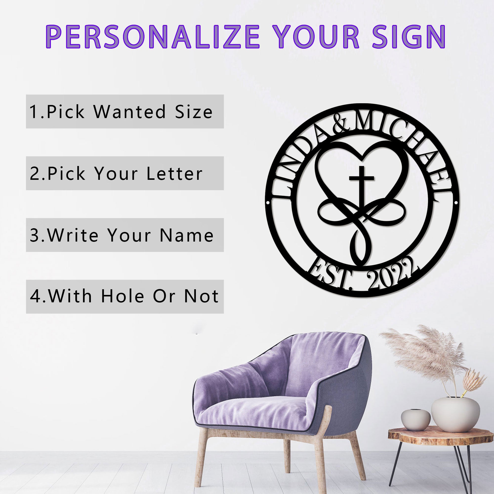 Personalized 100% Handmade Wedding Metal Sign of Name And Special Date Love Sign-MetalsignX