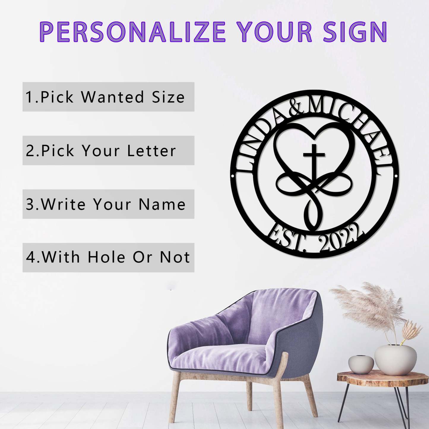 Personalized 100% Handmade Wedding Metal Sign of Name And Special Date Love Sign-MetalsignX