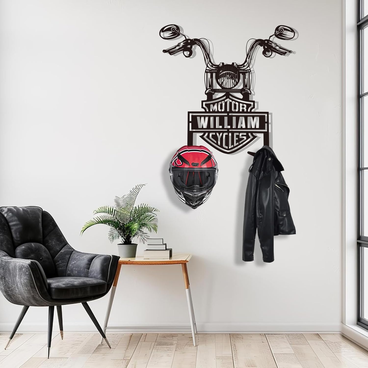 Rustic Wrought Iron Helmet Wall Mount ,Stylish Motorcycle Storage Solution-MetalsignX