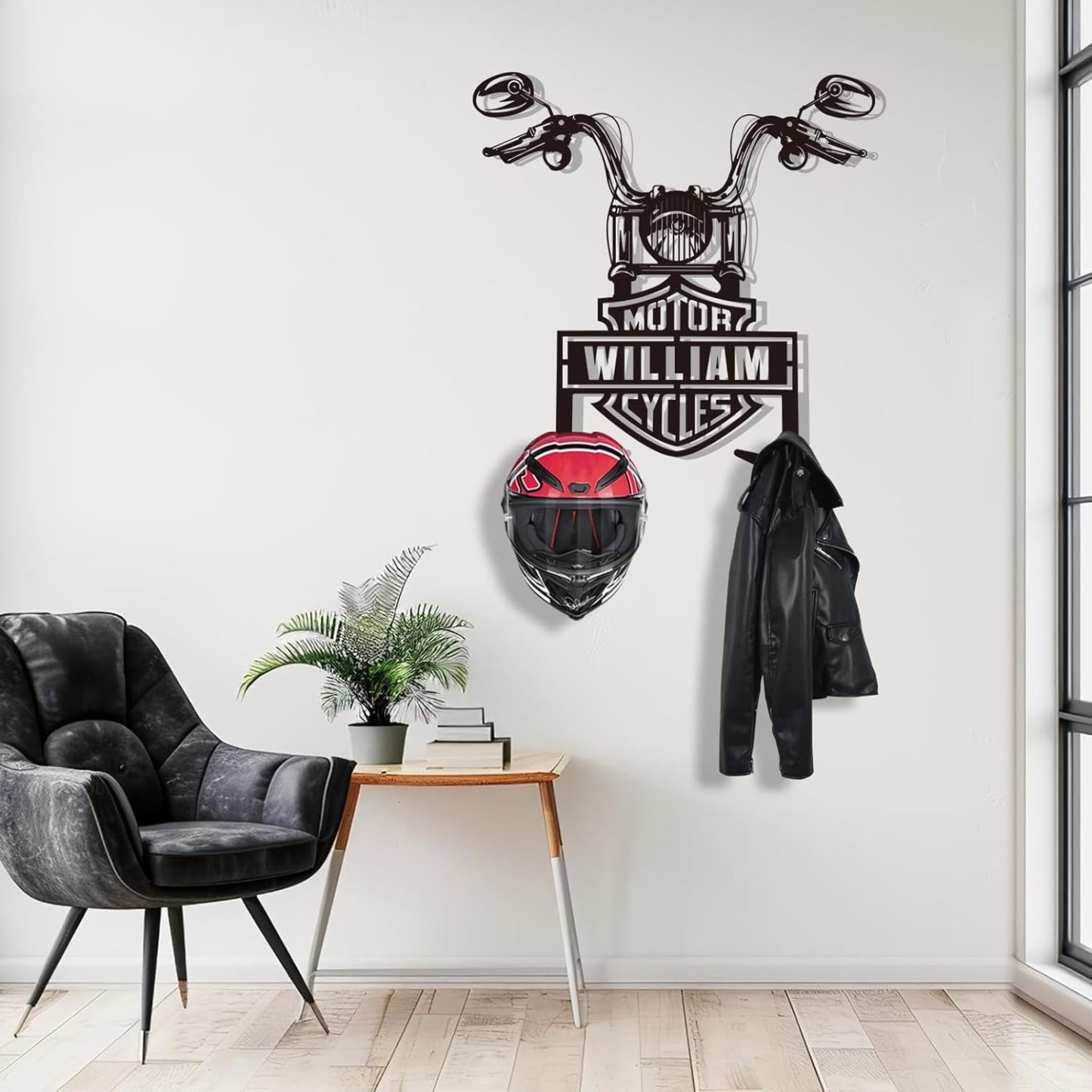 Rustic Wrought Iron Helmet Wall Mount ,Stylish Motorcycle Storage Solution-MetalsignX