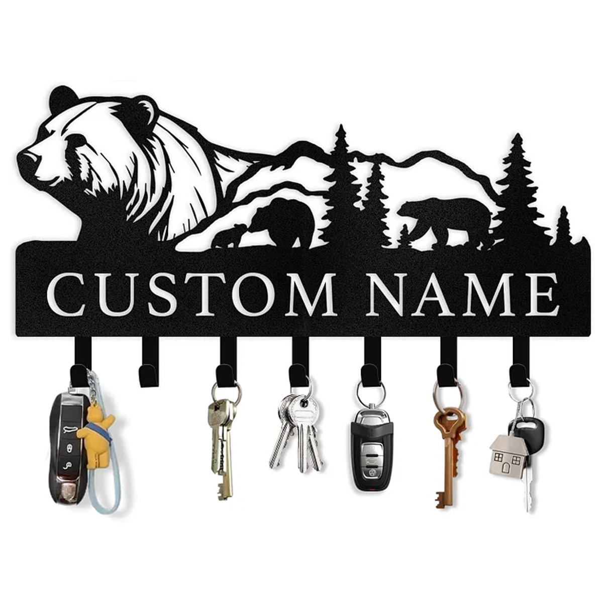 Personalized Polar Deer & Bear Key Holder on Wall | Wall-Mounted Key Organizer Rack-MetalsignX