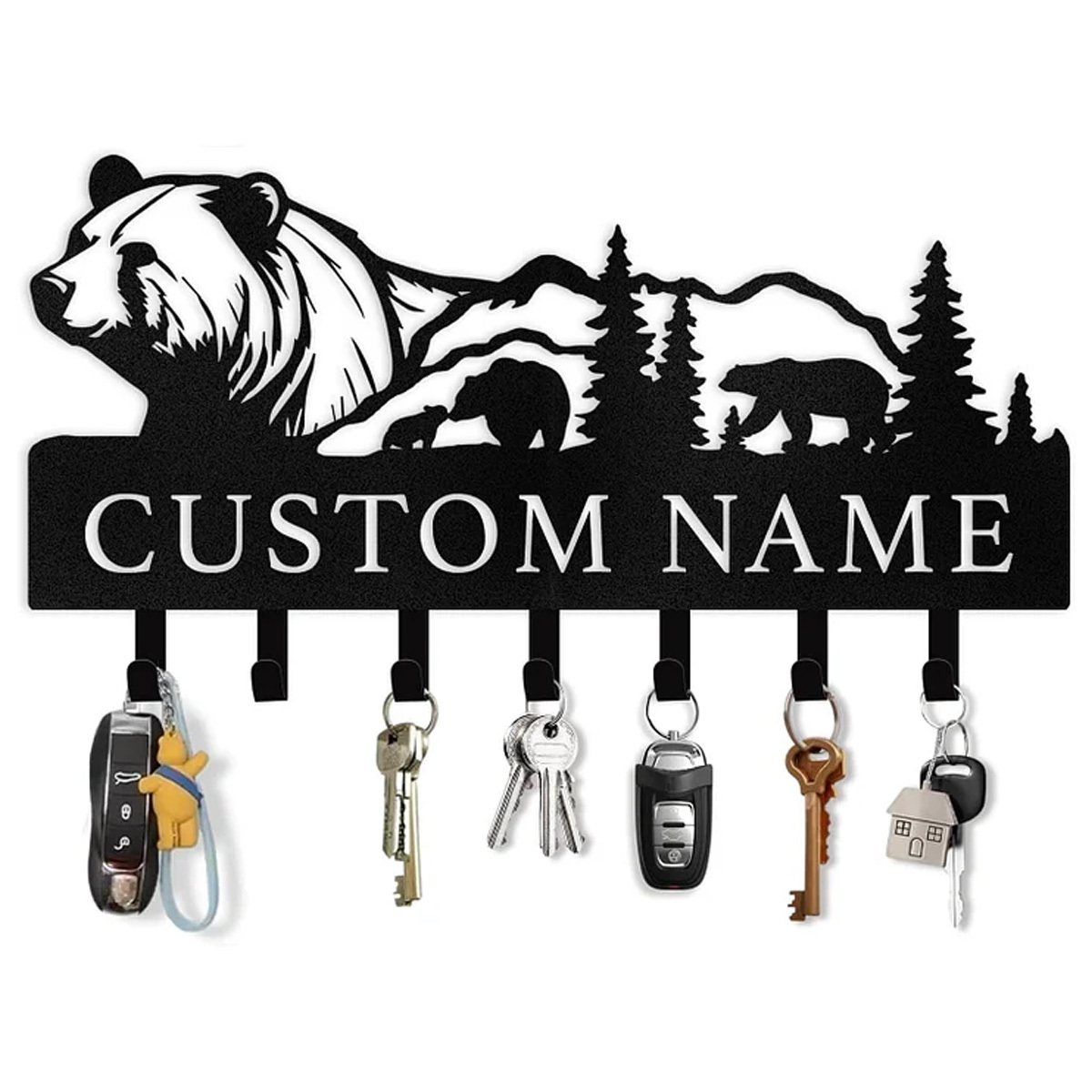 Personalized Polar Deer & Bear Key Holder on Wall | Wall-Mounted Key Organizer Rack-MetalsignX
