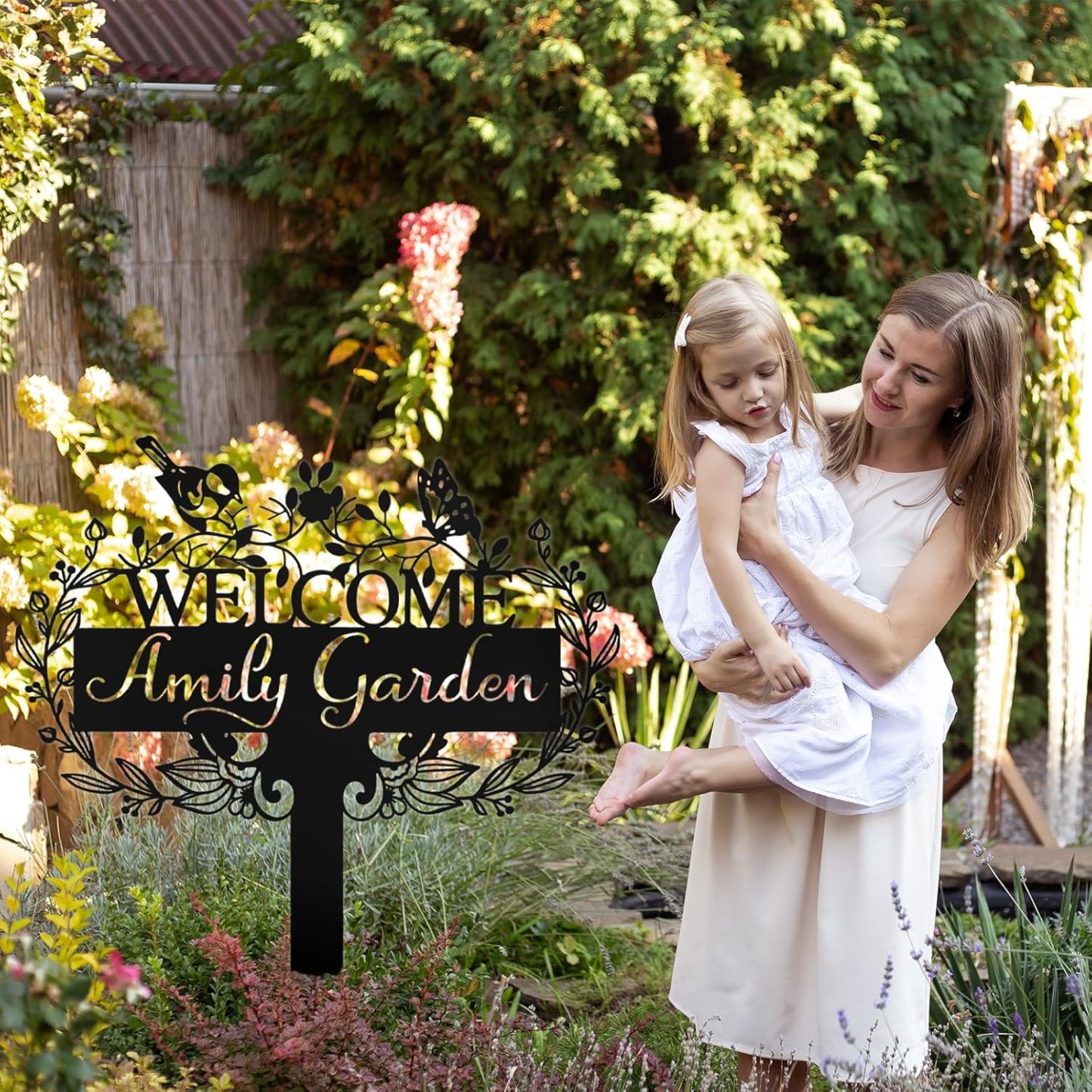 Custom Metal Garden Sign, Customized Butterfly Bird Garden Name Sign, Personalized Garden Signs-MetalsignX