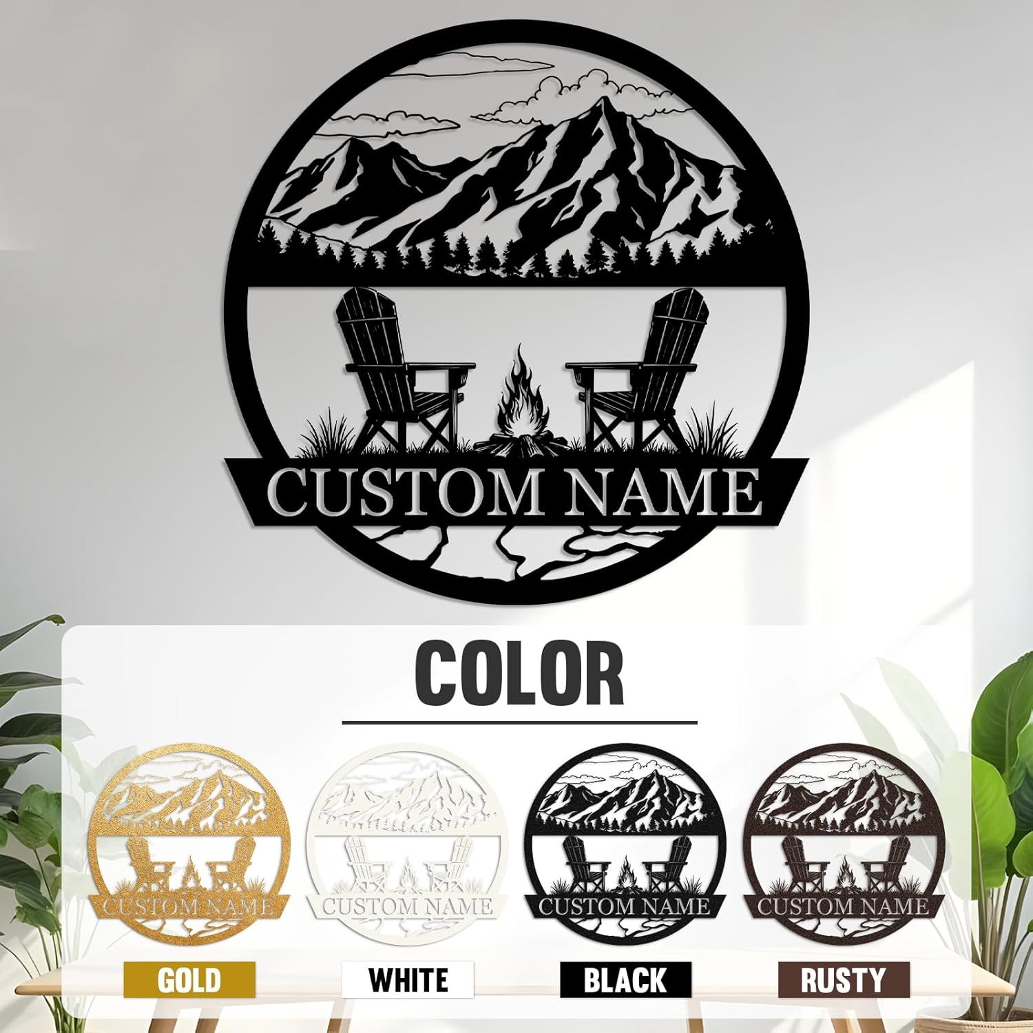 Rustic Campfire Metal Wall Decor , Mountain Scene for Outdoor & Indoor Spaces-MetalsignX