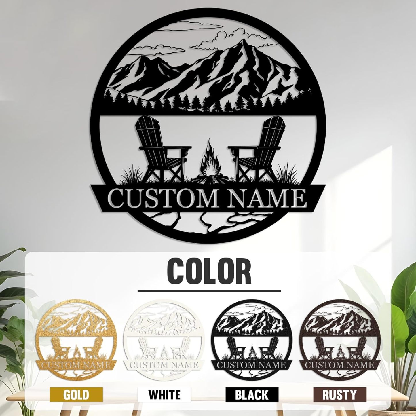 Rustic Campfire Metal Wall Decor , Mountain Scene for Outdoor & Indoor Spaces-MetalsignX