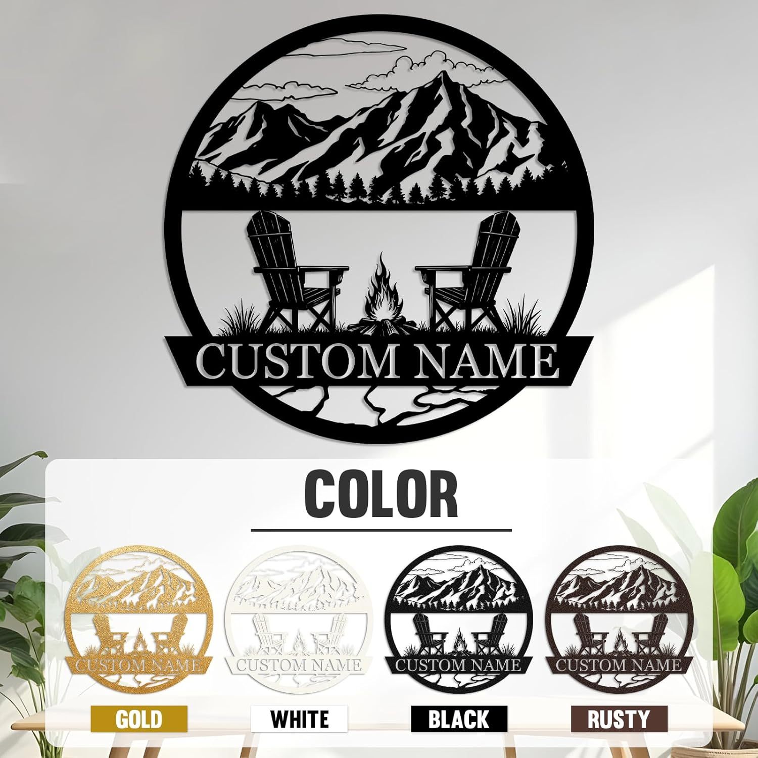 Rustic Campfire Metal Wall Decor , Mountain Scene for Outdoor & Indoor Spaces-MetalsignX