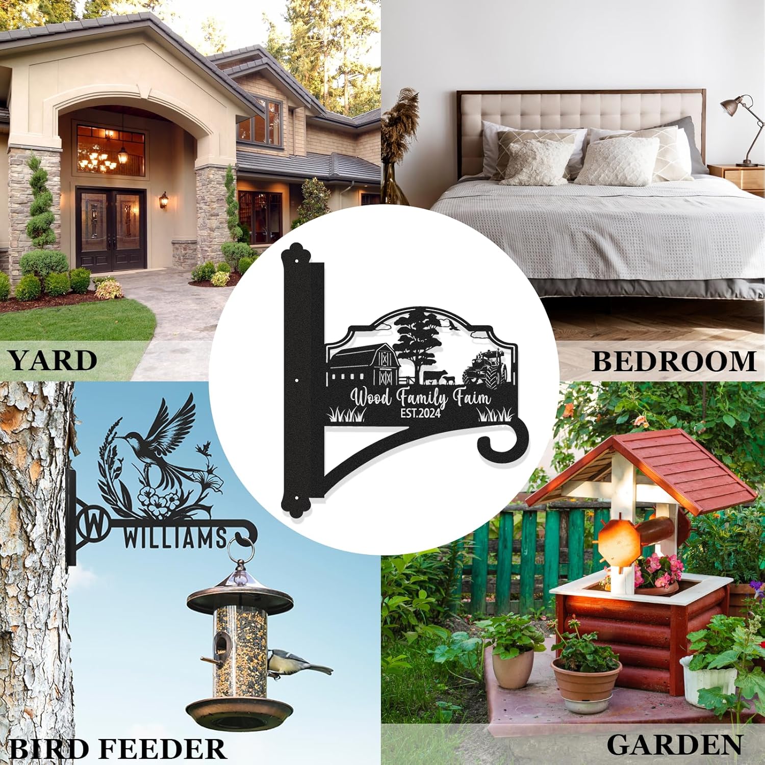 Personalized Iron Hanging Plant Bracket, Customizable Decorative Wall Plant Hanger Indoor Outdoor, Custom Name Bird Feeder Hook, Anti Rust Metal Hook for Wind Chimes Lantern