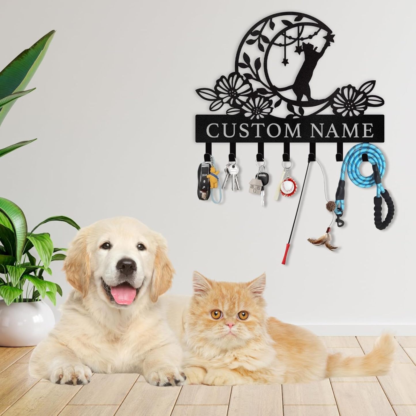 Moon Cat Metal Key Holder ,Cute Cat Wall Hook for Cat Lovers-MetalsignX