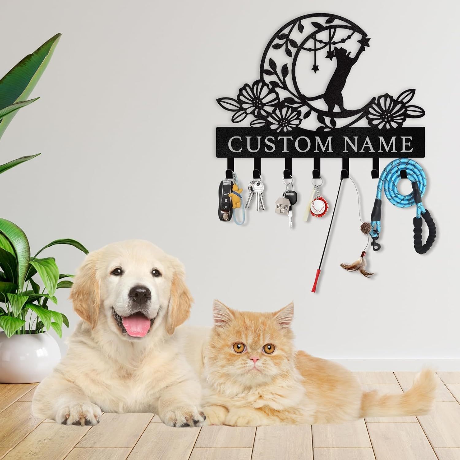 Moon Cat Metal Key Holder ,Cute Cat Wall Hook for Cat Lovers-MetalsignX