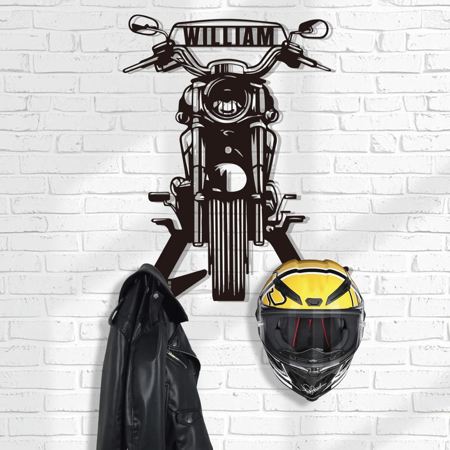 Custom Name Iron Helmet Hanger ,Durable Wall-Mounted Rack for Bikers-MetalsignX