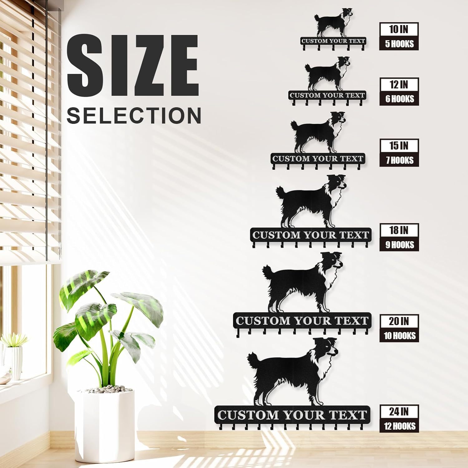 Personalized Dog Leash Holder for Wall, Custom Name Dog Hooks for Wall-MetalsignX