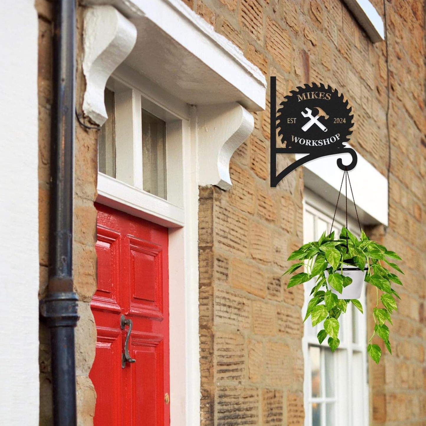 Personalized Iron Hanging Plant Bracket, Customizable Decorative Wall Plant Hanger Indoor Outdoor, Custom Name Bird Feeder Hook, Anti Rust Metal Hook for Wind Chimes Lantern