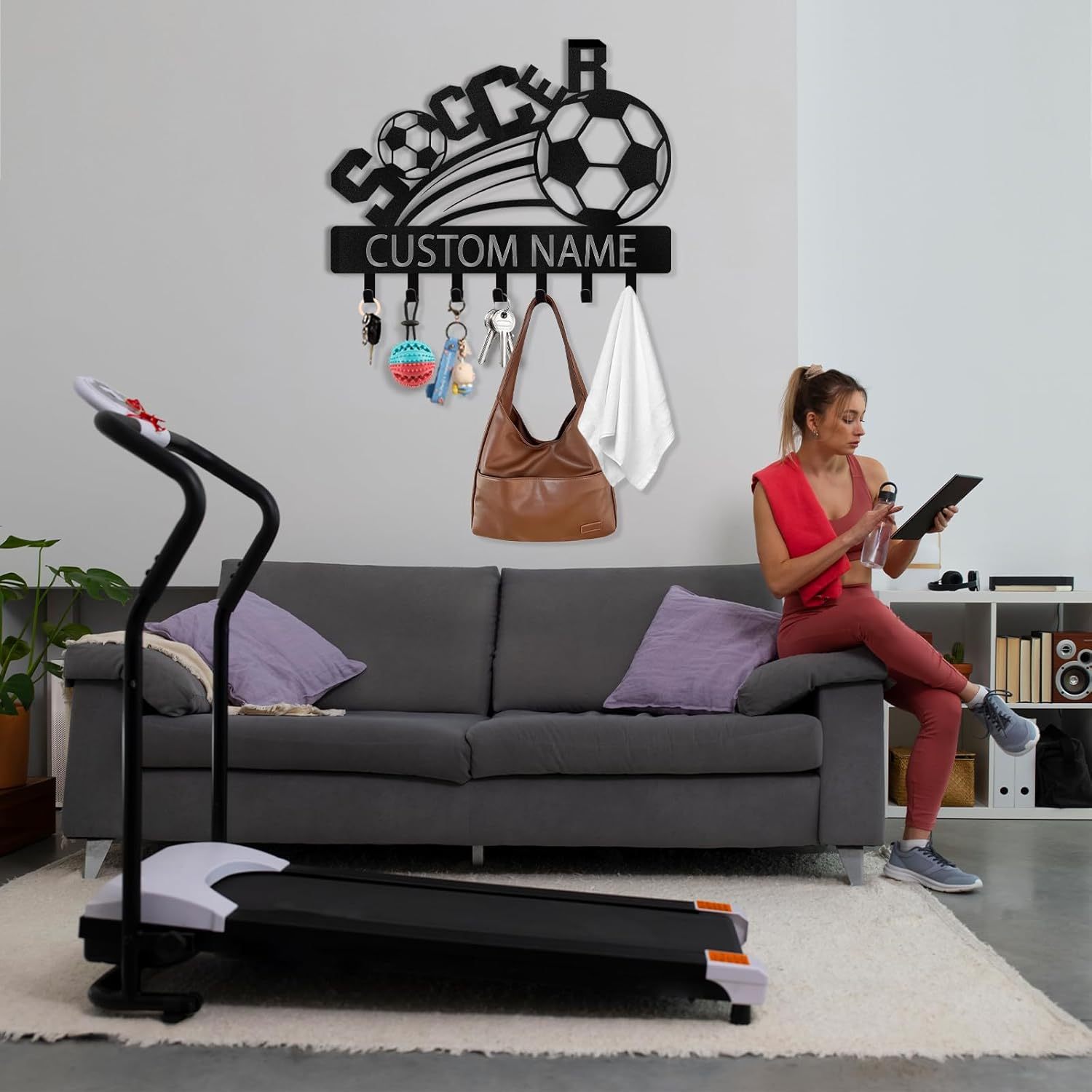 Personalized Key Holder Wall Mount, Soccer Theme Key Holder for Wall-MetalsignX