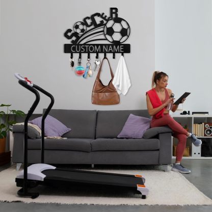 Personalized Key Holder Wall Mount, Soccer Theme Key Holder for Wall-MetalsignX