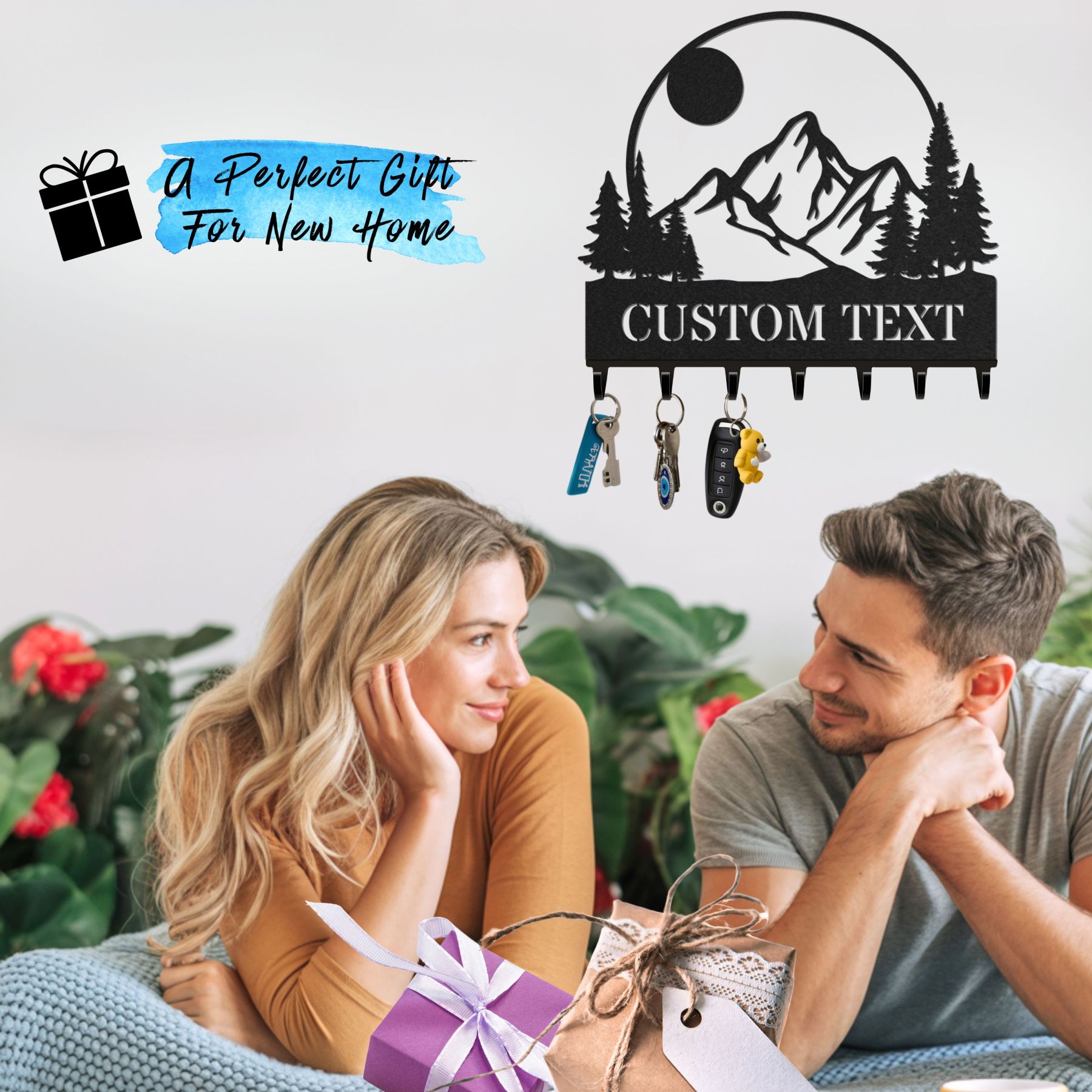 Personalized Key Holder for Wall, Custom Metal Forest Camp Cabin Key Hooks with Name, Metal Jacket Holder Hooks Organizer Rack, Coat Hanger Decor for Kitchen, Entryway, Hallway, Office, Doorway