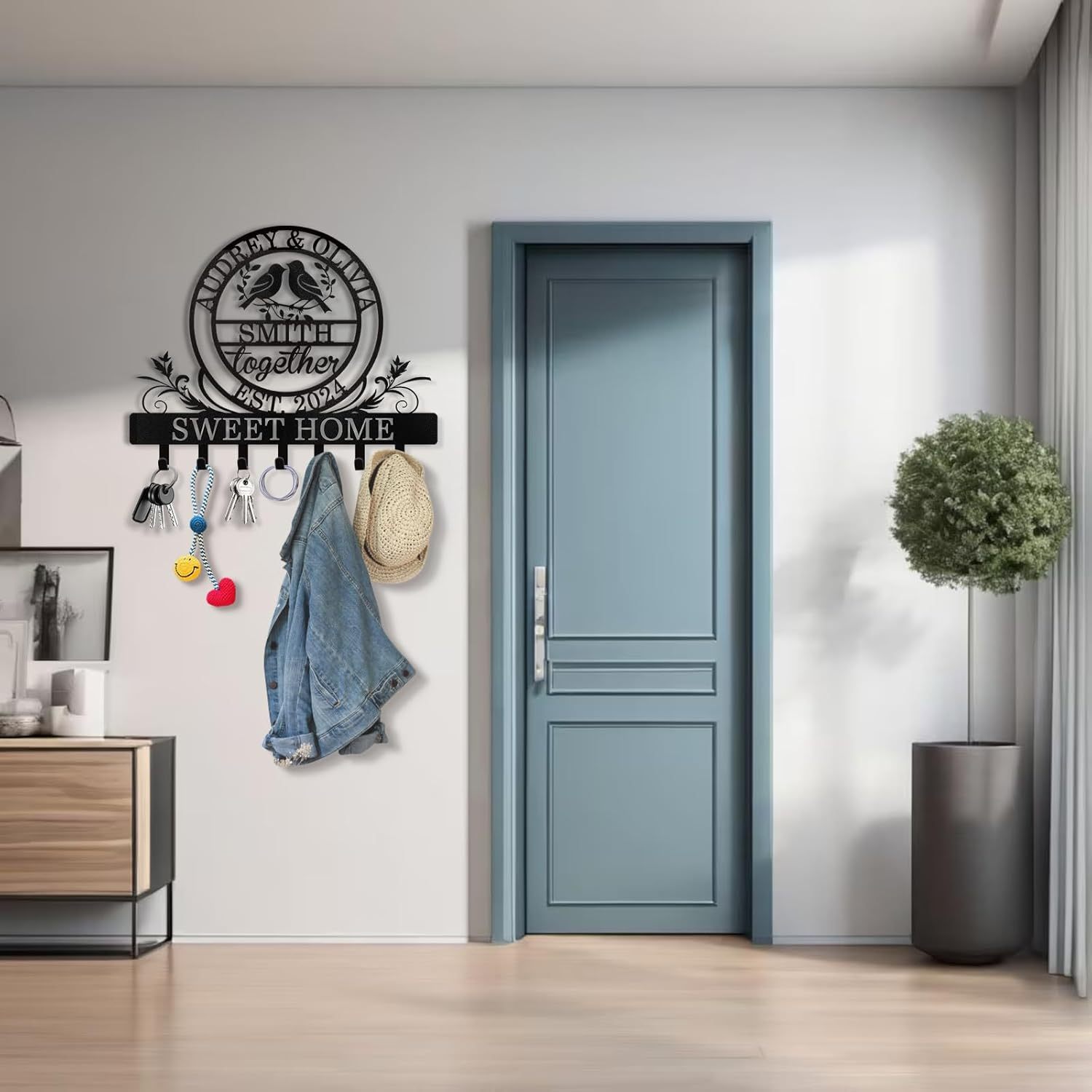 Personalized Key Holder for Wall, Metal Key Rack Wall Mount with Couple's Name-MetalsignX