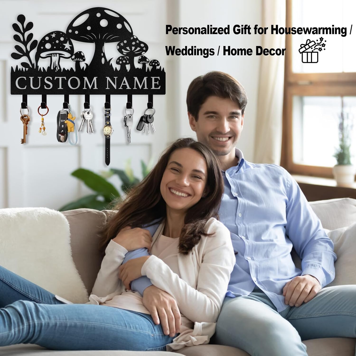 Mushroom & Grass Metal Key Holder ，Whimsical Fairy Garden Wall Hook-MetalsignX