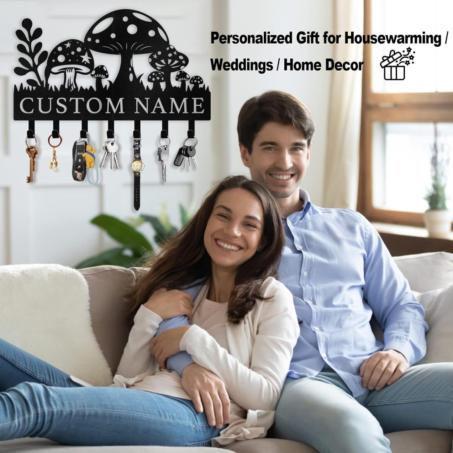 Mushroom & Grass Metal Key Holder ，Whimsical Fairy Garden Wall Hook-MetalsignX