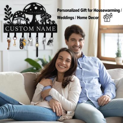 Mushroom & Grass Metal Key Holder ，Whimsical Fairy Garden Wall Hook-MetalsignX