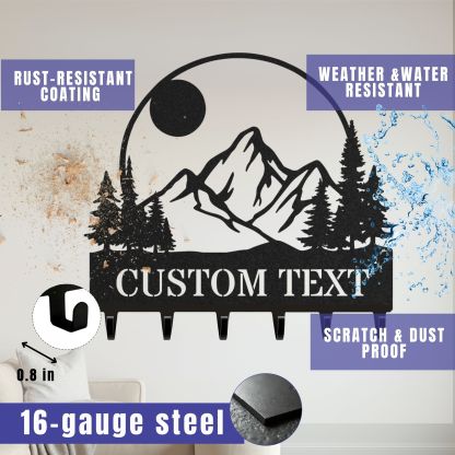 Personalized Key Holder for Wall, Custom Metal Forest Camp Cabin Key Hooks with Name, Metal Jacket Holder Hooks Organizer Rack, Coat Hanger Decor for Kitchen, Entryway, Hallway, Office, Doorway