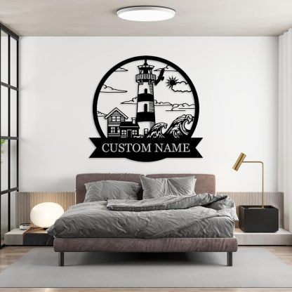 Personalized Lighthouse Metal Sign – Custom Nautical Outdoor Wall Decor for Beach House & Cabin-MetalsignX