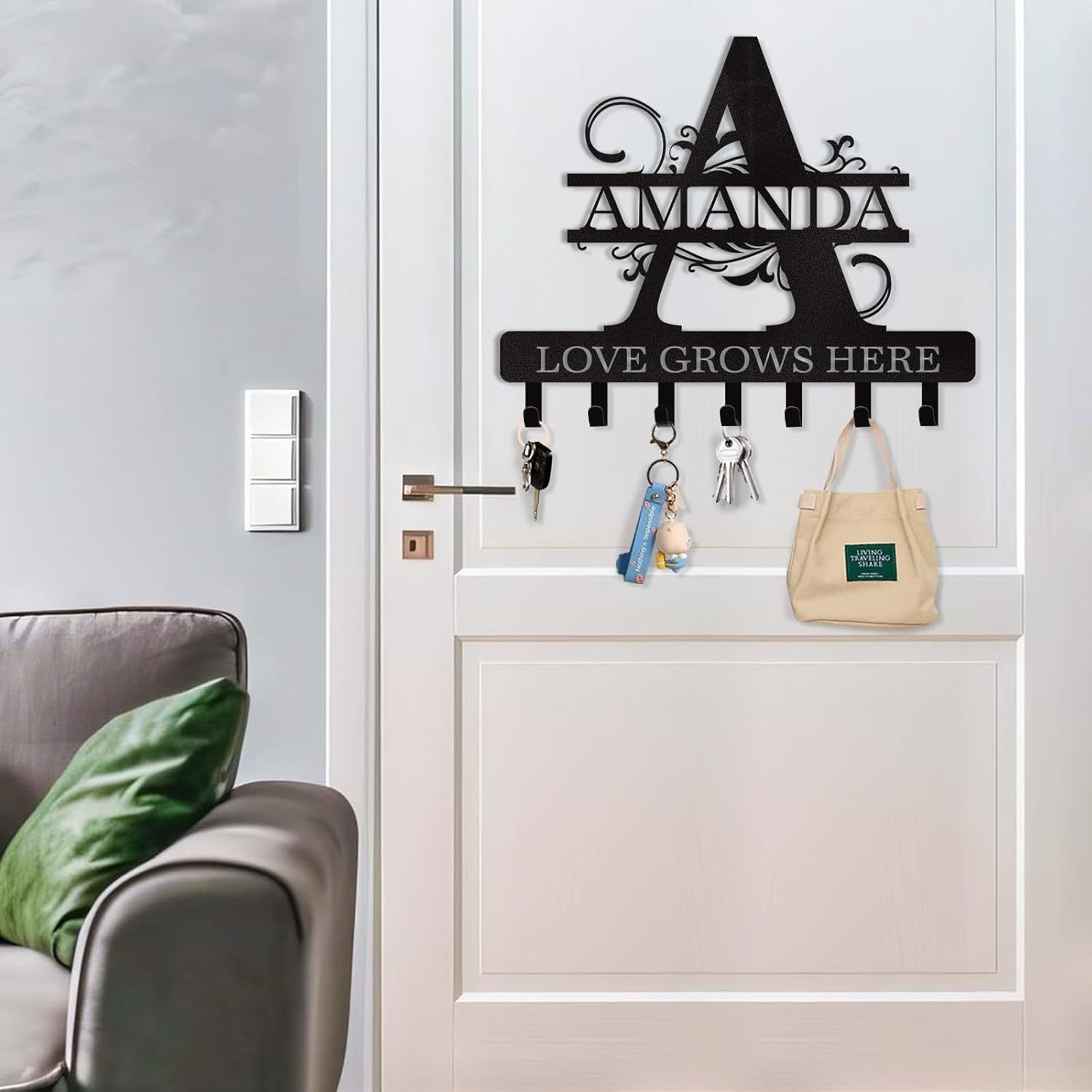 Personalized Key Holder for Wall, Custom Metal Deer Cabin Key Hooks with Name-MetalsignX