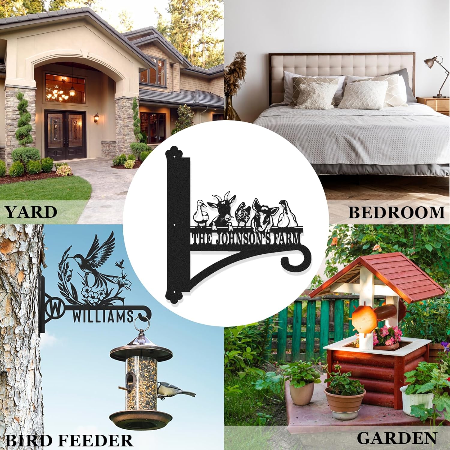 Personalized Iron Hanging Plant Bracket, Customizable Decorative Wall Plant Hanger Indoor Outdoor, Custom Name Bird Feeder Hook, Anti Rust Metal Hook for Wind Chimes Lantern