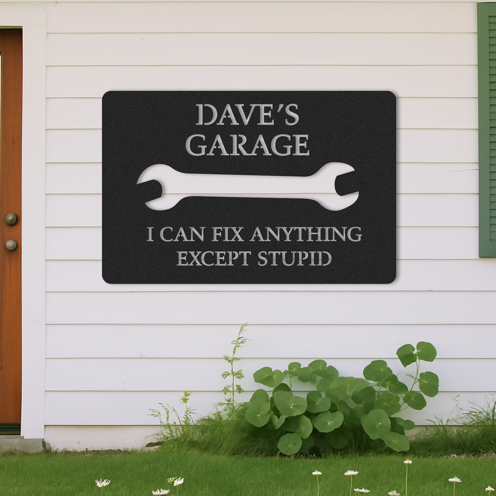 Custom Funny Garage Metal Sign, Personalized Mechanic Shop Sign, I Can Fix Anything Except Stupid, Gift for Dad, Husband or Grandpa