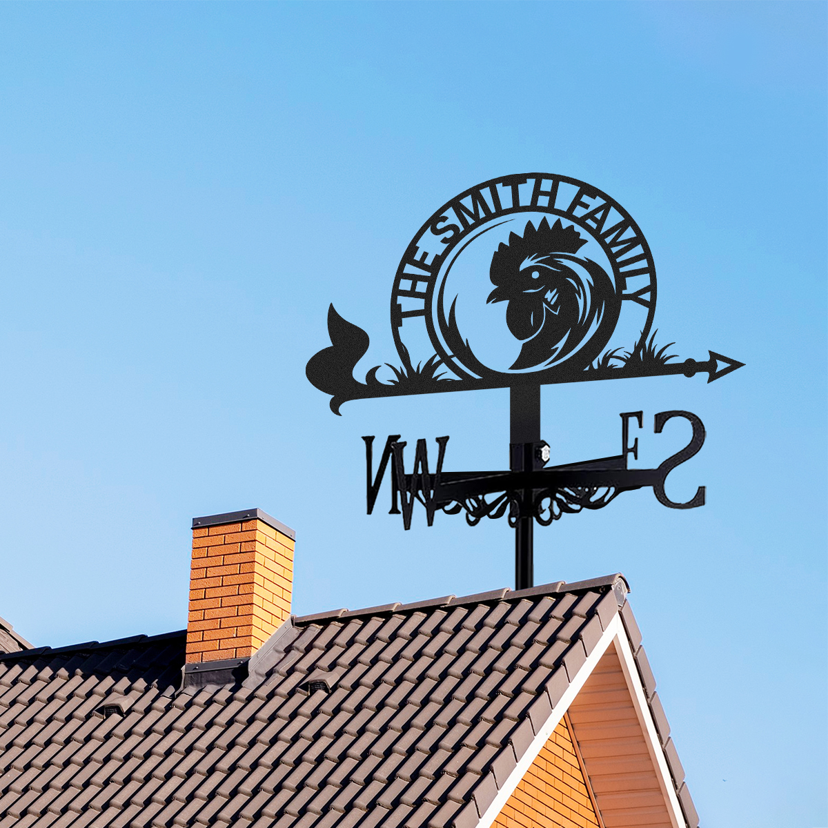 Personalized Rooster Family Name Metal Weather Vane, Custom Farmhouse Roof Wind Direction Indicator Outdoor Yard Barn Decor