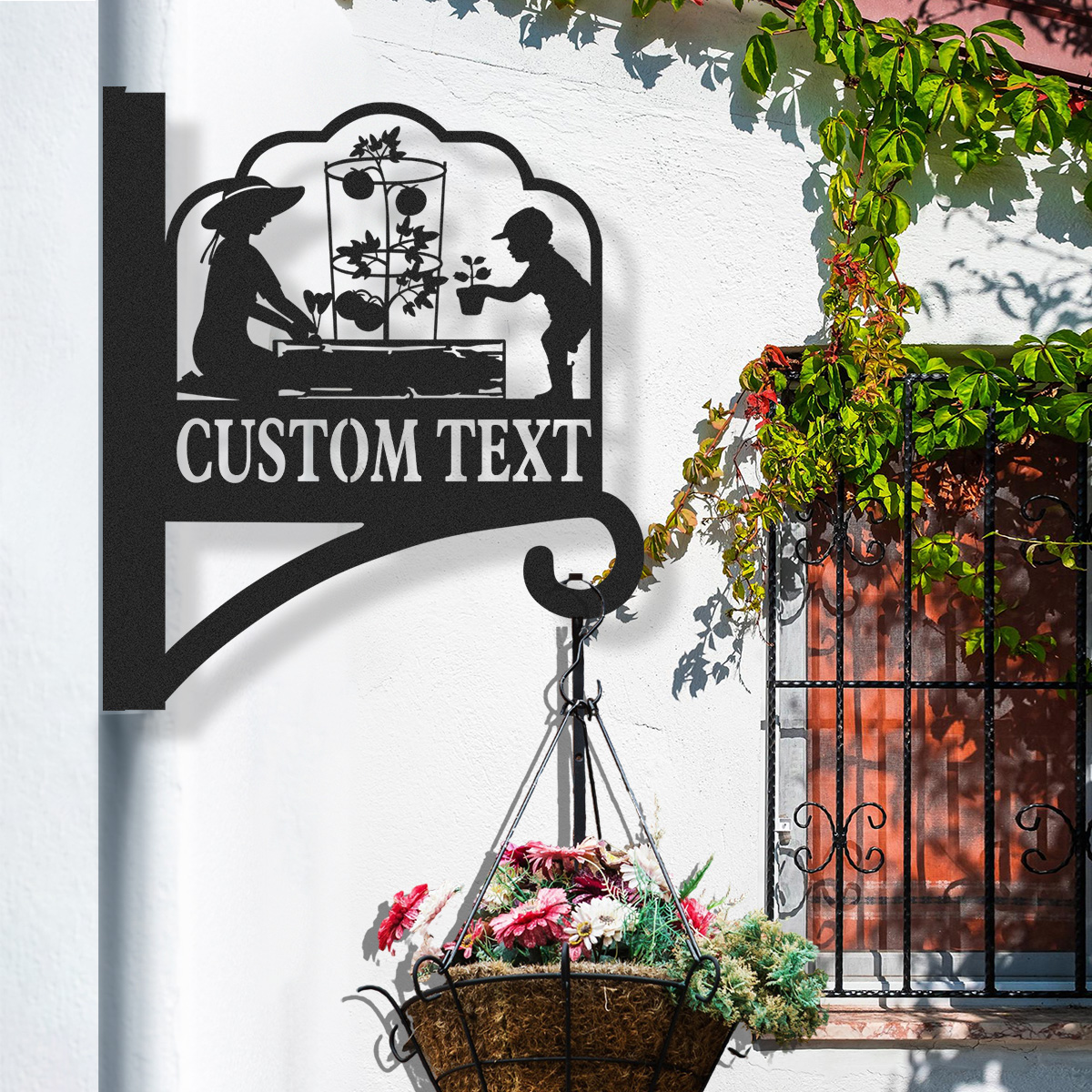 Custom Family Garden Sign with Kids, Personalized Wall Mount Plant Hanger, Gardening Decor for Greenhouse or Raised Bed Area