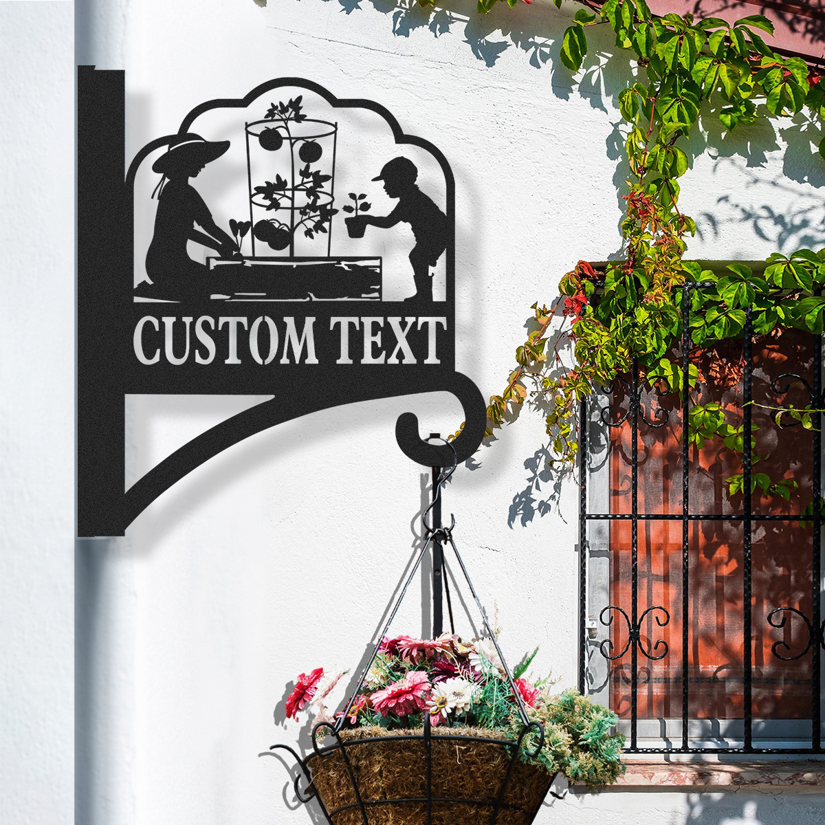 Custom Family Garden Sign with Kids, Personalized Wall Mount Plant Hanger, Gardening Decor for Greenhouse or Raised Bed Area