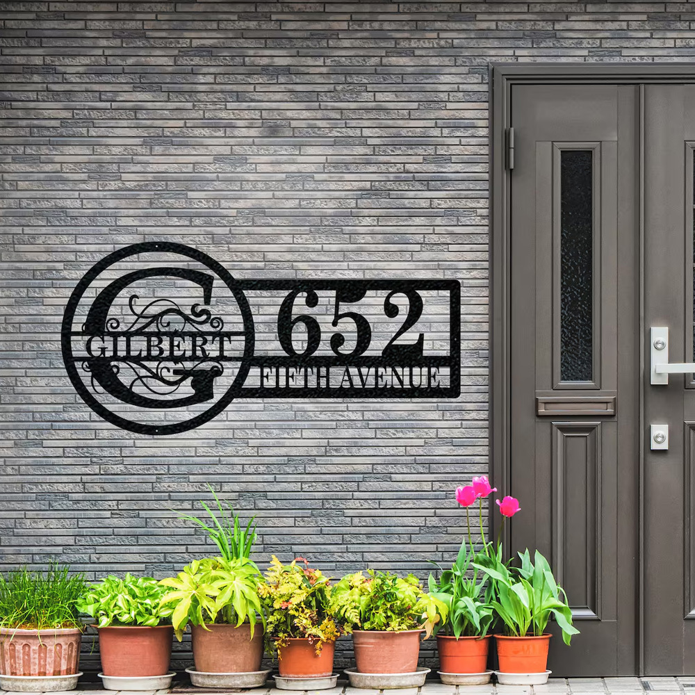 Split Letter Custom Address Sign, Personalized Outdoor Metal House Number Sign, Modern Custom Family Name Metal Decor