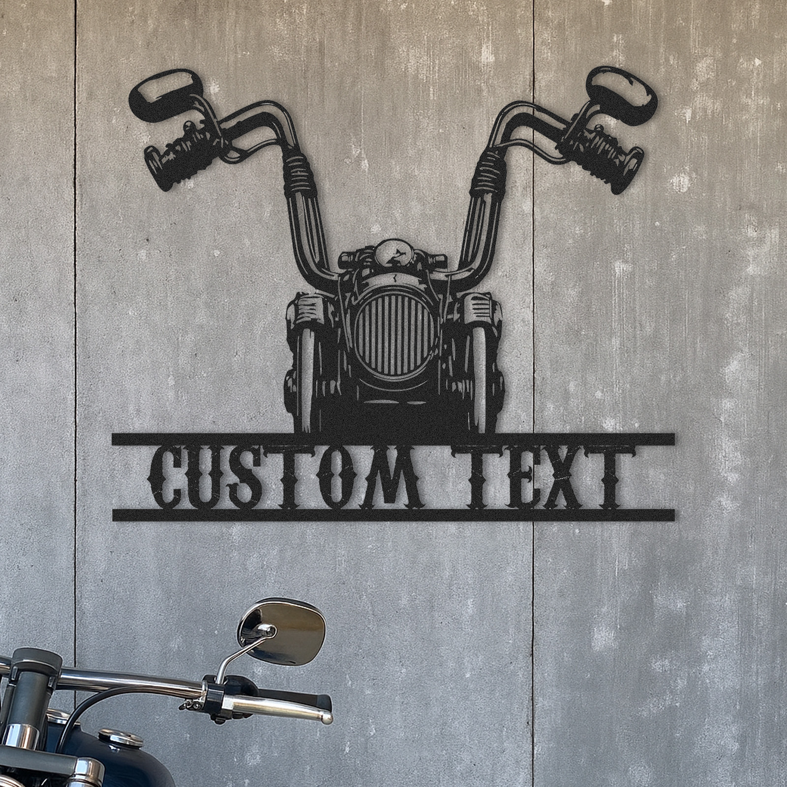 Custom Front View Motorcycle Metal Wall Art, Personalized Nameplate Garage Sign, Biker Decor for Man Cave, Workshop or Motorcycle Lover Gift
