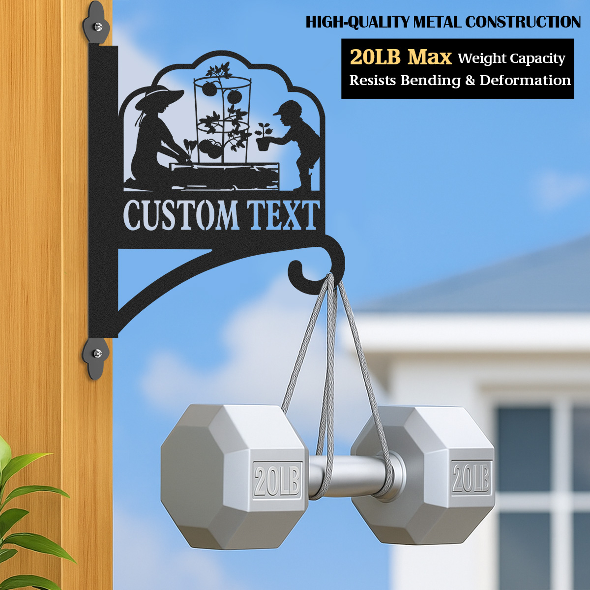 Custom Family Garden Sign with Kids, Personalized Wall Mount Plant Hanger, Gardening Decor for Greenhouse or Raised Bed Area