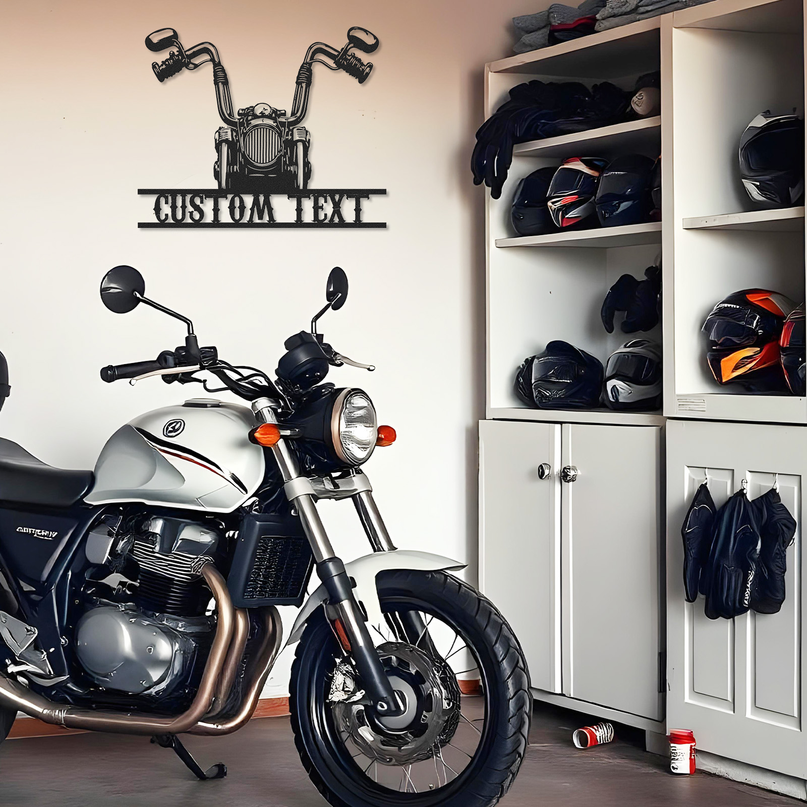 Custom Front View Motorcycle Metal Wall Art, Personalized Nameplate Garage Sign, Biker Decor for Man Cave, Workshop or Motorcycle Lover Gift