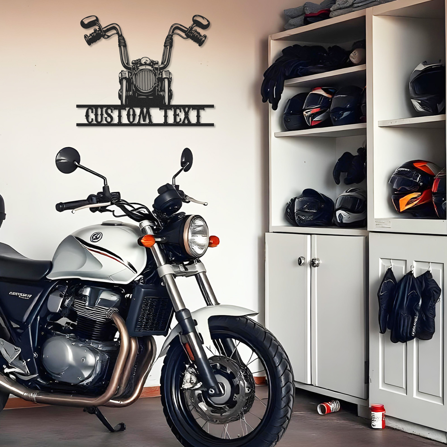 Custom Front View Motorcycle Metal Wall Art, Personalized Nameplate Garage Sign, Biker Decor for Man Cave, Workshop or Motorcycle Lover Gift