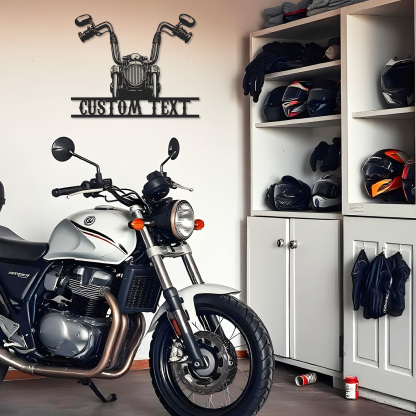 Custom Front View Motorcycle Metal Wall Art, Personalized Nameplate Garage Sign, Biker Decor for Man Cave, Workshop or Motorcycle Lover Gift