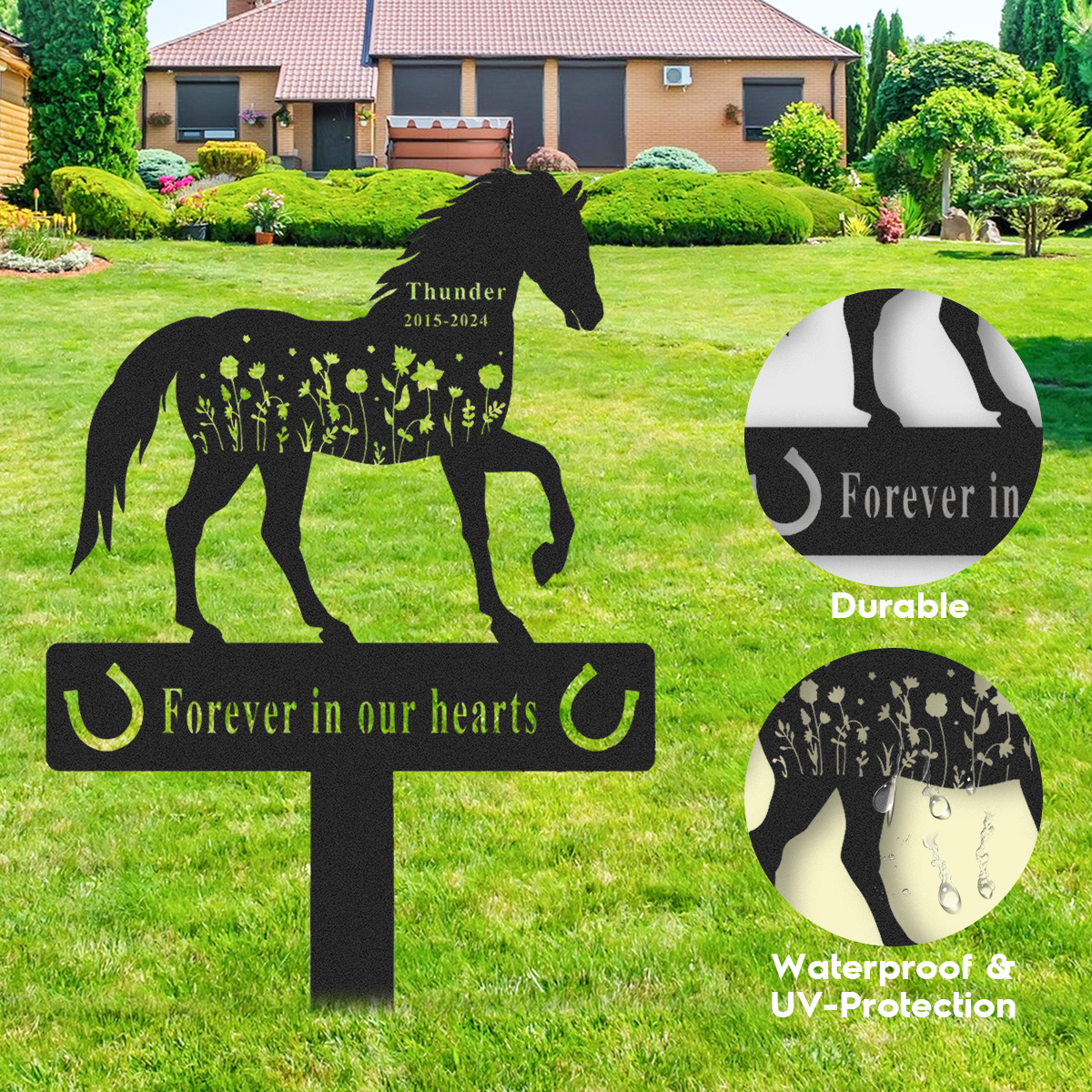 Personalized Engraved Horse Name Keepsake, Custom Horse Memorial Grave Marker, Metal Garden Sign, Custom Horse Name Stake, Pet Loss Gift