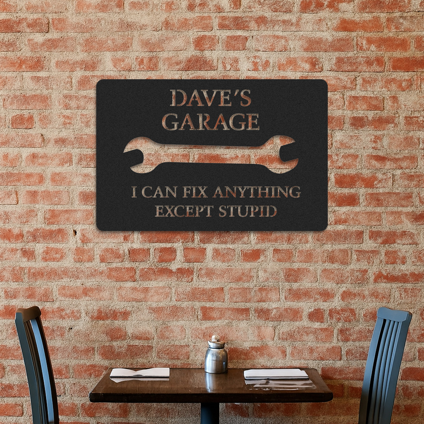 Custom Funny Garage Metal Sign, Personalized Mechanic Shop Sign, I Can Fix Anything Except Stupid, Gift for Dad, Husband or Grandpa