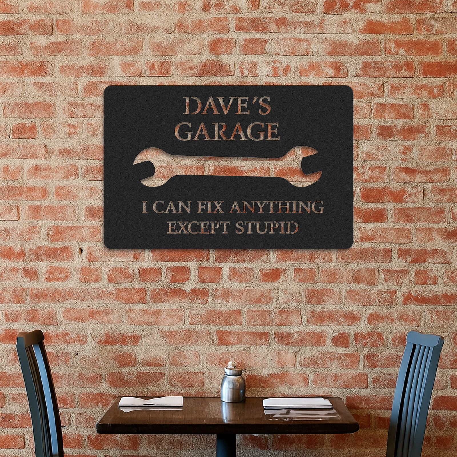 Custom Funny Garage Metal Sign, Personalized Mechanic Shop Sign, I Can Fix Anything Except Stupid, Gift for Dad, Husband or Grandpa